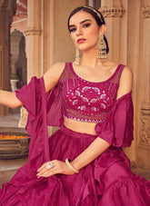 Pink Chinnon Party Wear Lehenga For Engagement